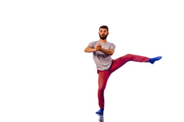 Performer is doing breakdance