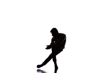 Fototapeta na wymiar Adorable man dancing isolated on white background