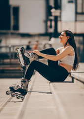 Caucasian woman in outdoor fitness activities