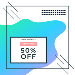 Abstract minimalistic modern 50% blue Sale banner template design. Big sale special offer. Minimalistic Special offer banner for poster, flyer, brochure, sticker. Vector illustration.