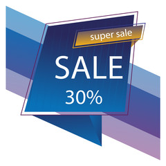 Blue abstract ribbon. 30% Sale banner template design. Big sale special offer. Blue 30% Special offer banner for poster, flyer, brochure, sticker. Vector illustration.