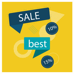 Yellow blue abstract ribbons with 10% and 15% Sale banner template design. Big sale special offer. Special offer banner for poster, flyer, brochure, sticker. Vector illustration.