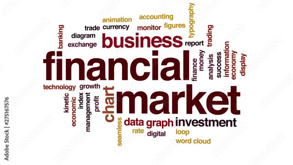 Wall mural financial market animated word cloud. kinetic typography.