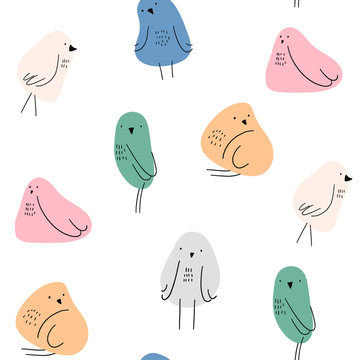 Seamless pattern with birds in colorful abstract shapes. Creative scandinavian style kids texture for fabric, wrapping, textile, wallpaper, apparel. Vector illustration