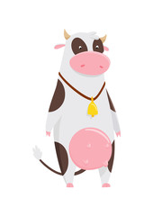 Funny cow cartoon character, happy cow vector illustrarion, logo template.