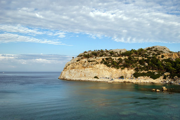 Fototapeta na wymiar Beautiful Cape in the Mediterranean sea of Rhodes island.