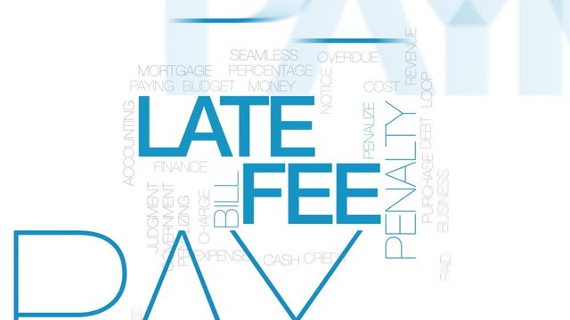Late fee animated word cloud. Kinetic typography.