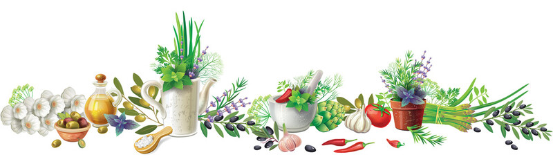 Still life with garden herbs and vegetables © Viktoriia Protsak