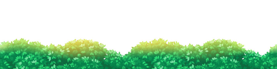 Background with fluffy thickets, bushes with dense foliage. Seamless border for design. Vector illustration
