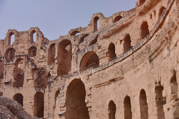 Naklejka premium The ruins of ancient roman amphitheater in El-Jem. The largest colosseum in North Africa. Mahdia governorate, Tunisia.