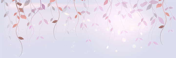 Background with vines and light spots, vector. Soft purple summer background