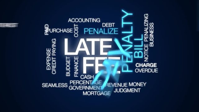 Late fee animated word cloud. Kinetic typography.