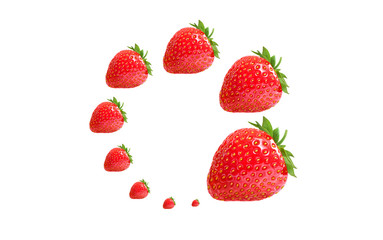 Flat lay spiral composition with strawberry berry on white background