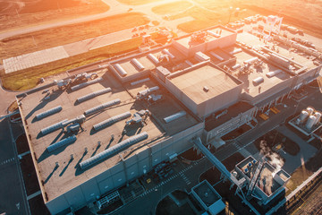 Aerial view of warehouse storages or industrial factory or logistics center from above. Aerial view...
