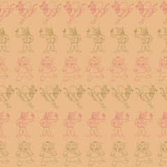 Vector orange cute anthromorphic characters horizontal seamless pattern background