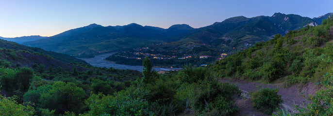 Fototapeta na wymiar Panorama of the village Lagich at sunrise