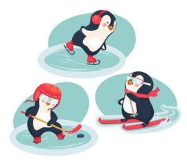 active penguins in winter concept