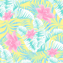 Palm trees. Tropical plants seamless pattern. Vector image.