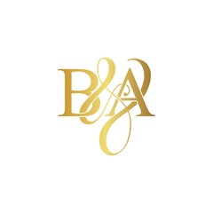 Initial letter B & A BA luxury art vector mark logo, gold color on white background.