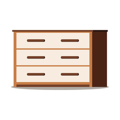 Icon of brown wooden chest of drawers with doors, shelf - furniture image isolated on white background. Home intetior design element made of natural materials. Vector flat cartoon style illustration.