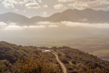 View of the valley and the fog in the mountains