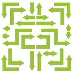 Set of green square arrows isolated on white background
