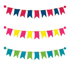 Obraz premium Multicolored bright buntings garlands isolated on white background. Vector illustration.