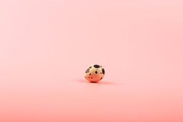 one quail egg on a pink background