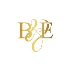 Initial letter B & E BE luxury art vector mark logo, gold color on white background.