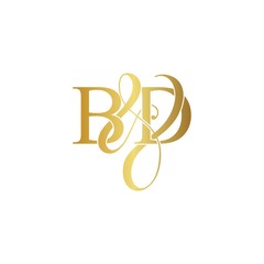Initial letter B & D BD luxury art vector mark logo, gold color on white background.