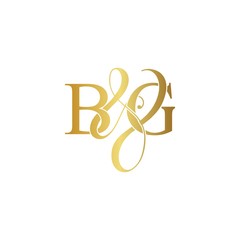 Initial letter B & G BG luxury art vector mark logo, gold color on white background.