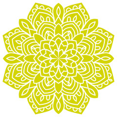 Green flower mandala. Ornamental round doodle floral element isolated on white background. Vector illustration.