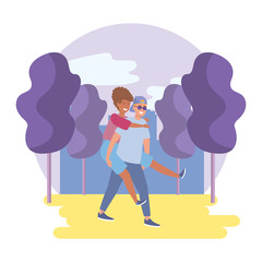 Couple of woman and man in the park design