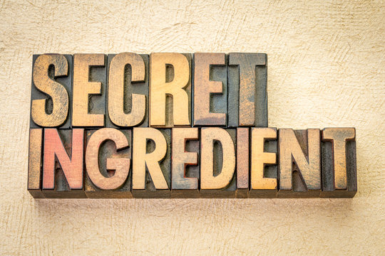 Secret Ingredient Word Abstract In Wood Type