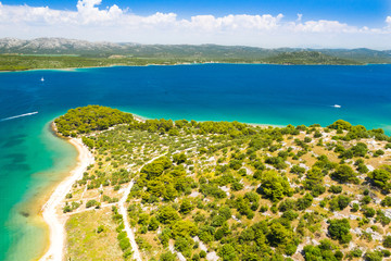 Marvelous Croatian sea landscape, Mediterranean coastline, aerial view on Murter island cape,...