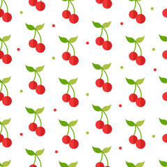 Seamless pattern with cherry icon in flat style. Isolated object. 