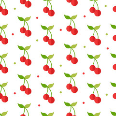 Seamless pattern with cherry icon in flat style. Isolated object. 