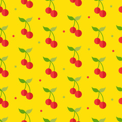 Seamless pattern with cherry icon in flat style. Isolated object. 