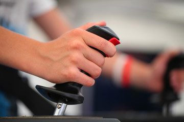 game business  pla  hand controller man using  simulator virtual control panel