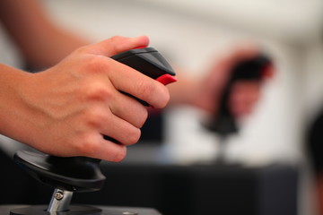 game business  pla  hand controller man using  simulator virtual control panel