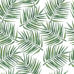 Fototapeta na wymiar Seamless pattern with palm leaves. Watercolor illustration.