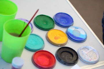 set of brushes and paints for akvagrim