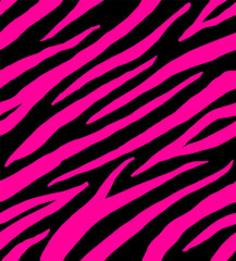 Vector seamless pattern of zebra tiger stripes  fur skin print isolated on fuchsia pink background 