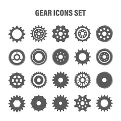 Gear wheels set. Retro vintage cogwheels collection. Industrial icons. Vector illustration