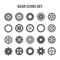Gear wheels set. Retro vintage cogwheels collection. Industrial icons. Vector illustration