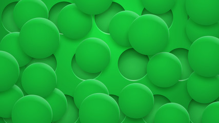 Abstract background of holes and circles with shadows in green colors
