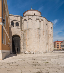 Fototapeta na wymiar Round structure of St Donatus's church in the ancient old town of Zadar in Croatia