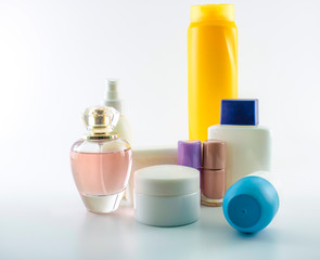 Personal care products. Background in white color close-up. It was taken in the studio.