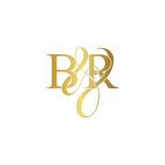 Initial letter B & R BR luxury art vector mark logo, gold color on white background.