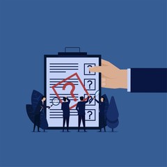 Business team confuse to fill form. Report investigation.